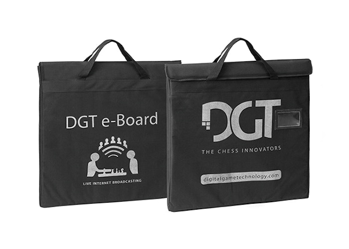 two bags with top handle in black with white wrting DGT logo